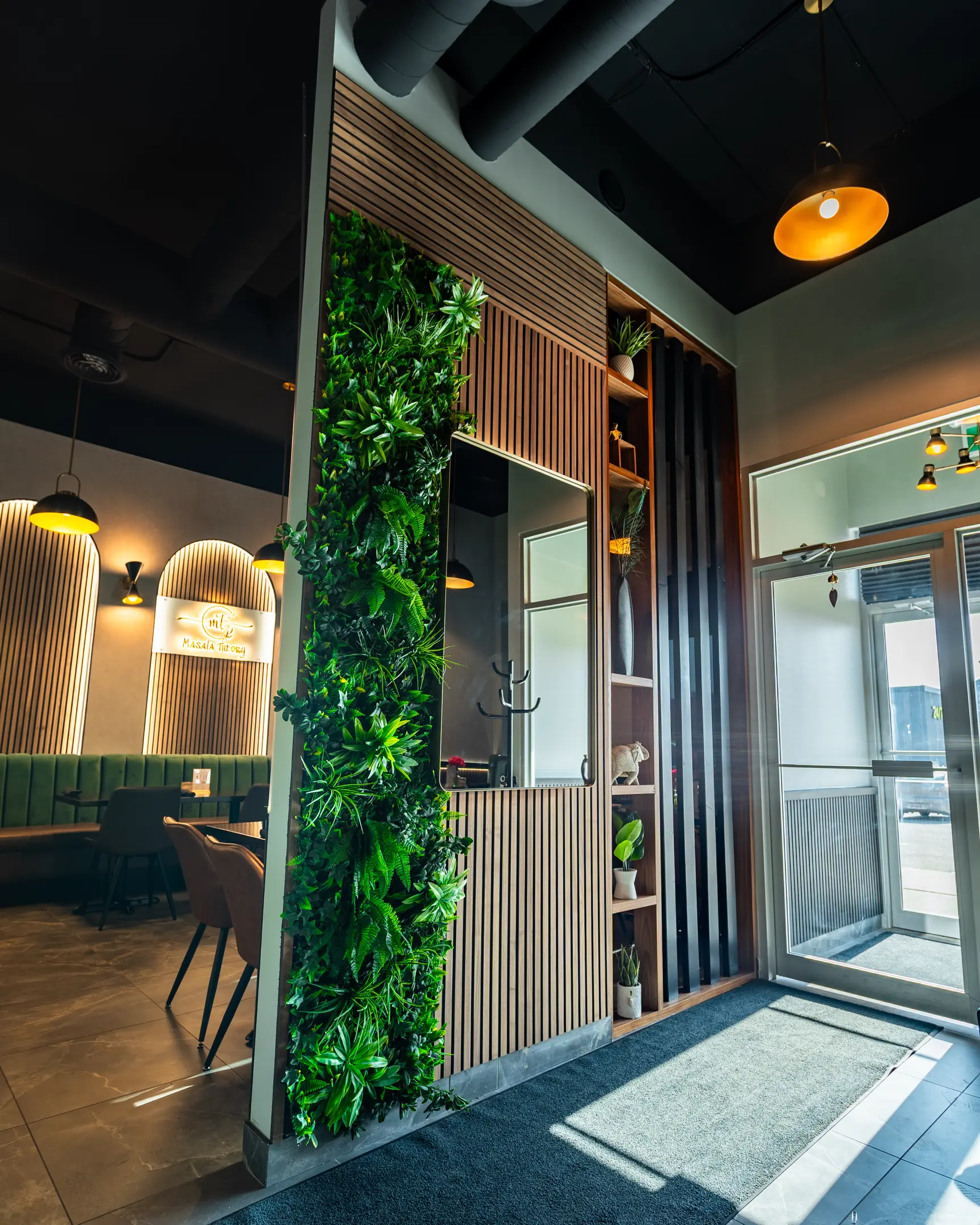 Entrance and living green wall at Masala Theory Indian Bistro in Calgary SE